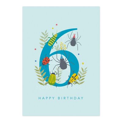 Tarjeta de cumpleaños | tarjeta de cumpleaños del muchacho de la edad 6 | Insectos