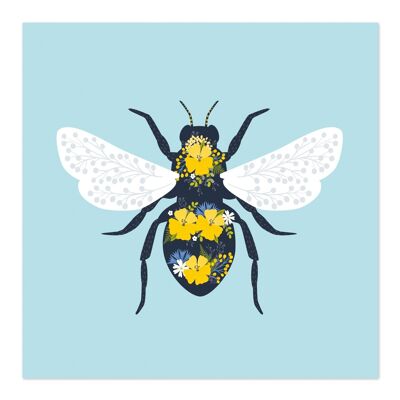 Carte de voeux | Carte vierge | Carte d'art | Illustration d'abeille florale