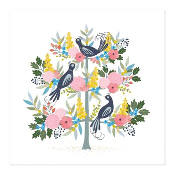 Carte de voeux | Carte vierge | Carte d'art | Carte Oiseaux dans l'arbre floral 1