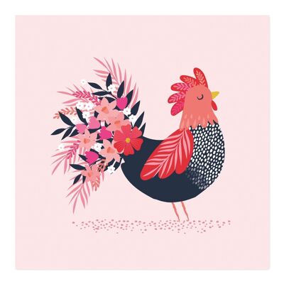 Tarjeta de felicitaciones | Tarjeta en blanco | tarjeta de arte | Tarjeta de gallina floral