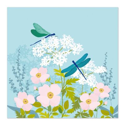 Grußkarte | Leere Karte | Kunstkarte | Libelle und Blumen