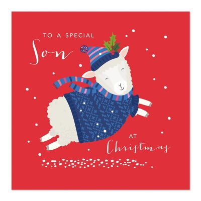 Weihnachtskarte | Glücklicher Weihnachtssohn | Springende Schafkarte