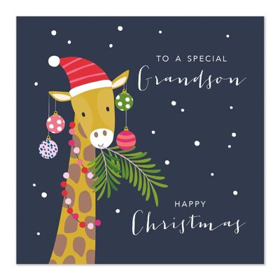 Carte de Noël | Joyeux Noël | Petit-fils | Carte amusante de girafe