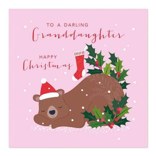 Christmas Card | Happy Christmas | Granddaughter | Cute Sleeping Bear Card