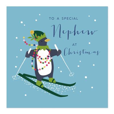 Weihnachtskarte | Frohe Weihnachten | Neffe | Spaß-Pinguin-Karte