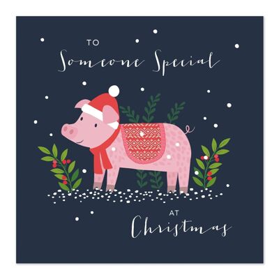 Weihnachtskarte | Frohe Weihnachten | Jemand Besonderes | Schweine in Decken | Spaß-Schwein-Karte