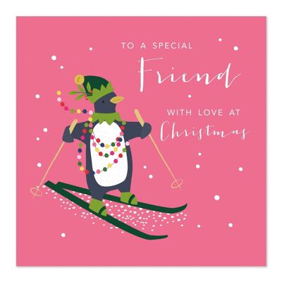 Weihnachtskarte | Besonderer Freund | Frohe Weihnachten | Skifahren Pinguin