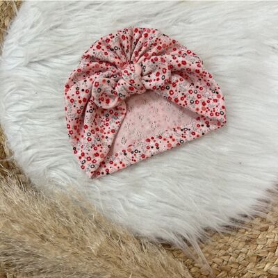 Pink garden flower cotton turban hat