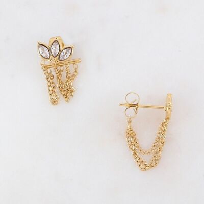 Goldene Puces Ciria Ohrringe mit weißen Kristallen und Ketten