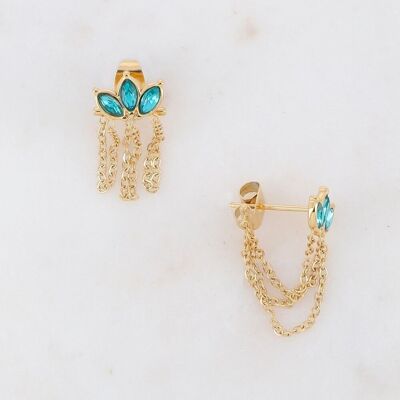 Golden Puces Ciria earrings with blue crystals and chains
