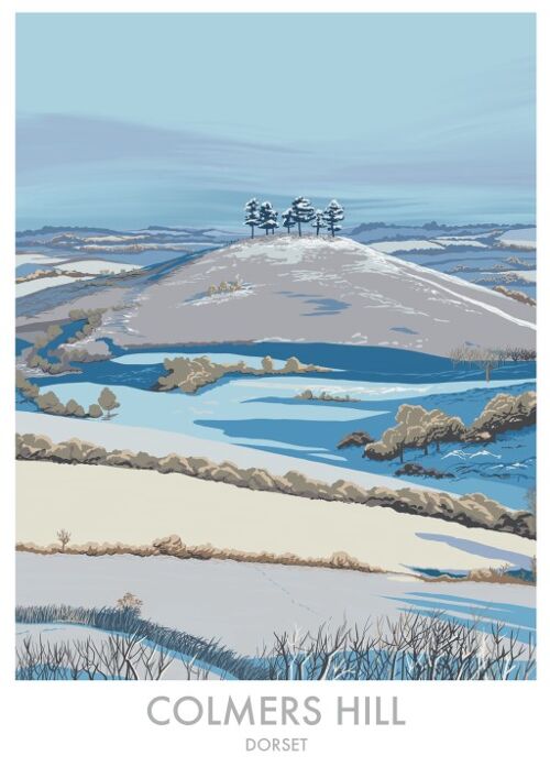 Colmers Hill, Dorset in Winter - 
                        A3 Framed Print