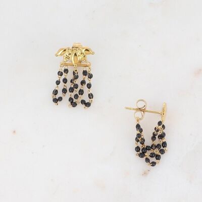 Ohrringe Yogi Perles golden mit Blättern und schwarz emaillierten Ketten