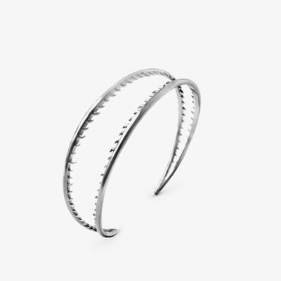 Brazalete abierto Flores | Plata esterlina - Rodio blanco