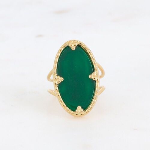 Bague Méli dorée avec pierre agate verte ovale