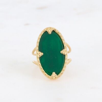 Goldener Méli-Ring mit ovalem grünem Achatstein