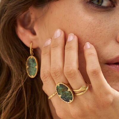 Golden Méli ring with oval African turquoise stone
