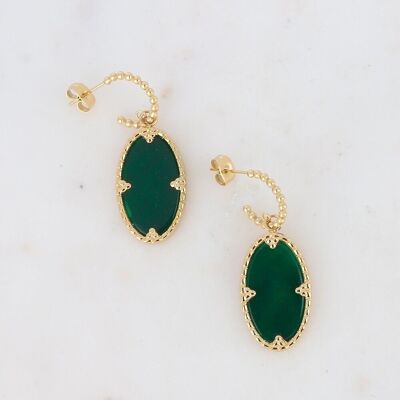 Méli golden hoop earrings with Green Agate oval stone