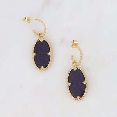 Méli golden hoop earrings with oval blue sand stone