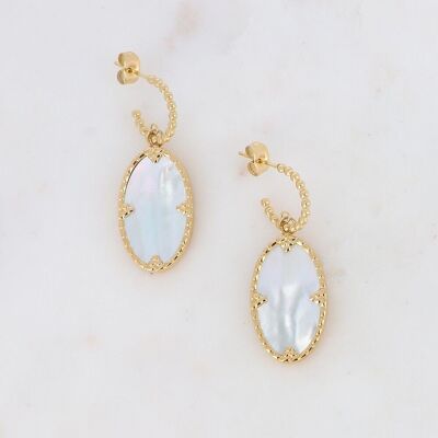 Méli golden hoop earrings with oval white mother-of-pearl stone