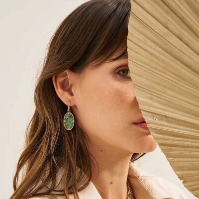 Méli golden hoop earrings with African turquoise oval stone