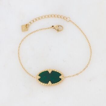 Bracelet Méli doré avec pierre agate verte ovale 3