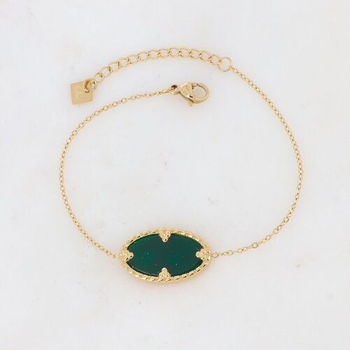 Bracelet Méli doré avec pierre agate verte ovale