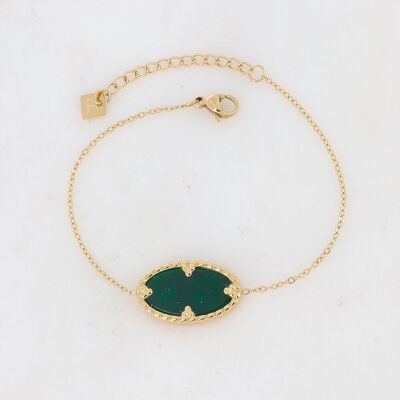Golden Méli bracelet with oval green agate stone