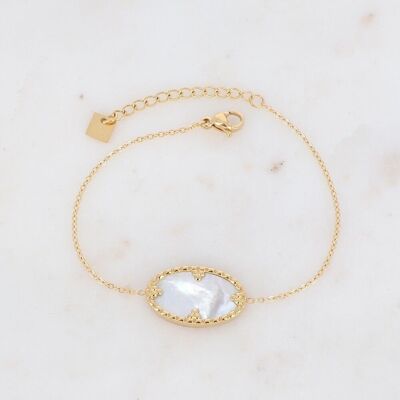 Golden Méli bracelet with oval white mother-of-pearl stone