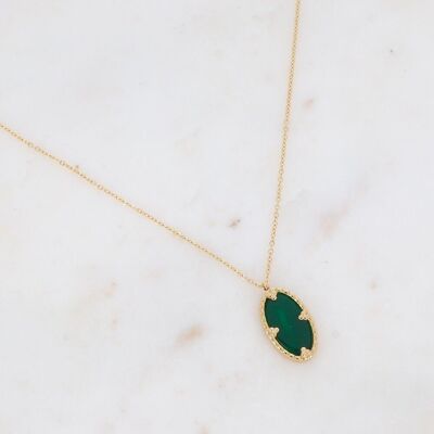 Golden Méli necklace with oval green agate stone