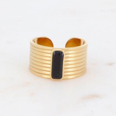 Striped golden Abbyllina ring with Onyx stone