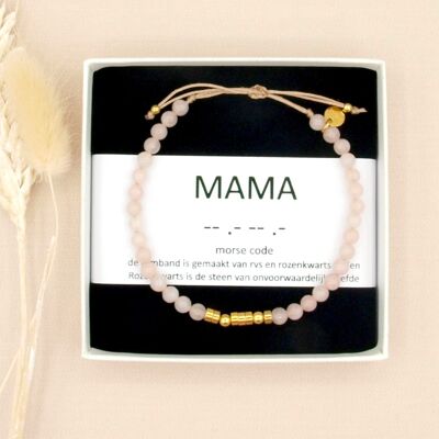 mama rose quartz morse code bracelet, gold