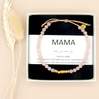mom, rose quartz morse code bracelet gold