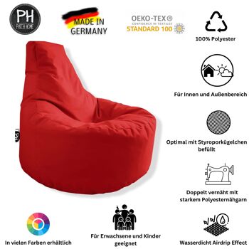 PATCH HOME gaming gamer pouf déjà rempli avec fermeture éclair Ø 75cm x hauteur 80cm rouge 2