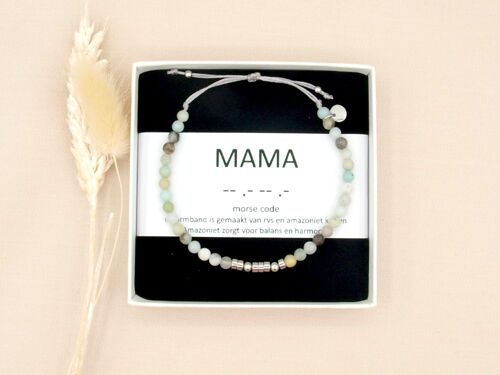 mama, morse code bracelet amazonite, silver