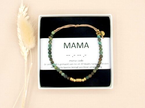 mama, Afrikaans turquoise morscode armband goud