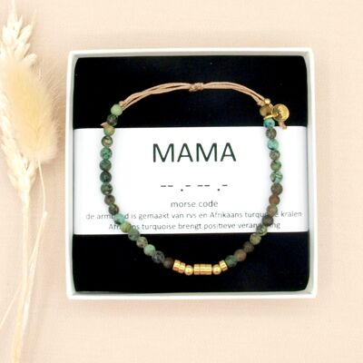 mama, African turquoise mors code bracelet gold