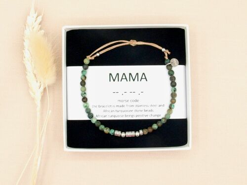 mama, African turquoise morse code bracelet silver