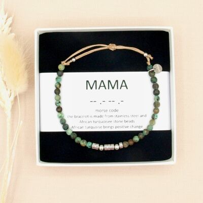 mama, African turquoise morse code bracelet silver