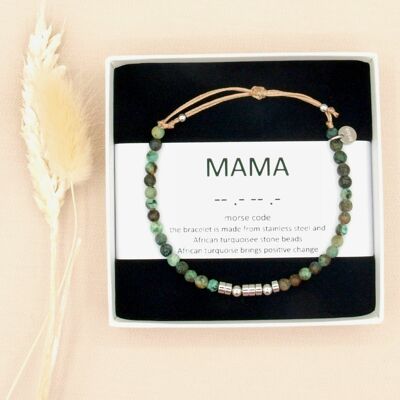mama, African turquoise mors code bracelet silver