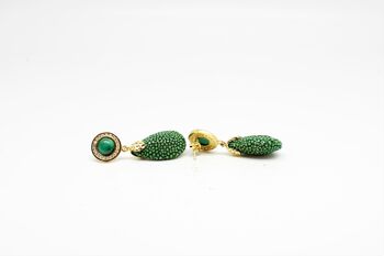 Boucles d'oreilles Paris en Galuchat vert avec Malachite 2