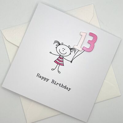 Age Birthday Card for a Girl. Ages 1 - 13