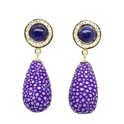 Paris-Ohrringe aus violettem Galuchat mit Amethyst
