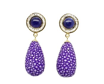 Boucles d'oreilles Paris en Galuchat violet avec améthyste 1