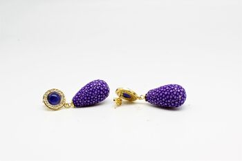 Boucles d'oreilles Paris en Galuchat violet avec améthyste 2