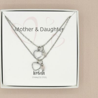 Mother daughter necklace set, silver stainless steel
