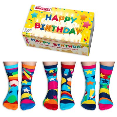 Happy birthday - kids giftbox of 6 united odd socks