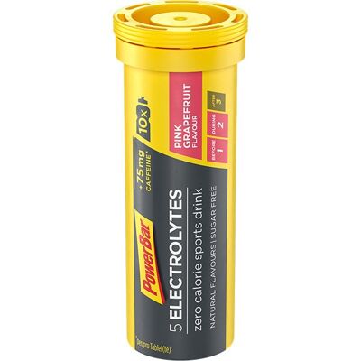 PowerBar 5 Elektrolyte (12 Tuben mit 10 Tabletten) Sparen Sie 25 % - Pink Grapefruit (Koffein)