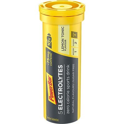 PowerBar 5 Elektrolyte (12 Tuben mit 10 Tabletten) Sparen Sie 25 % - Lemon Tonic (Koffein)
