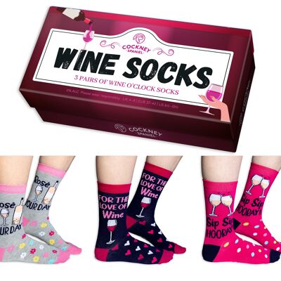 Wine socks - giftbox of 3 pairs of cockney spaniel wine socks