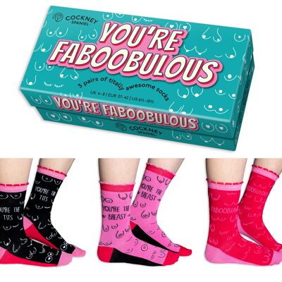 You're faboobulous! - giftbox of 3 pairs of cockney spaniel socks